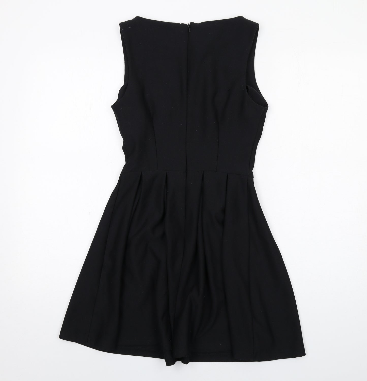 Topshop Womens Black Polyester Fit & Flare Size 8 Boat Neck Zip