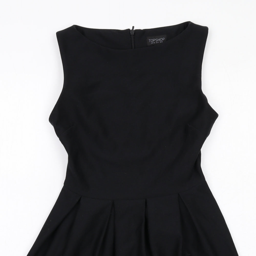 Topshop Womens Black Polyester Fit & Flare Size 8 Boat Neck Zip