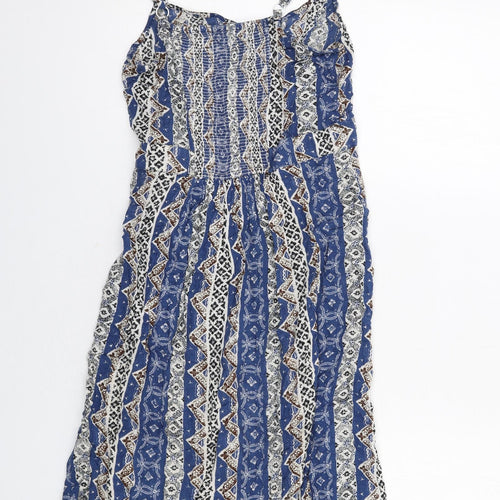 Fat Face Womens Blue Geometric Viscose Slip Dress Size 10 Round Neck Pullover