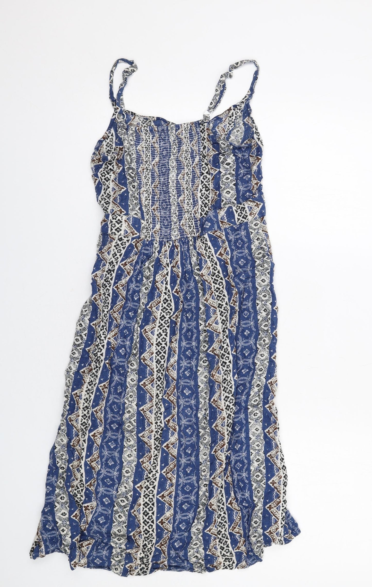 Fat Face Womens Blue Geometric Viscose Slip Dress Size 10 Round Neck Pullover