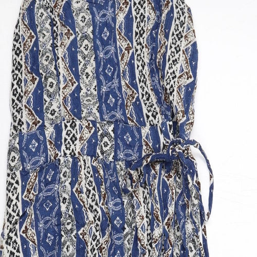 Fat Face Womens Blue Geometric Viscose Slip Dress Size 10 Round Neck Pullover