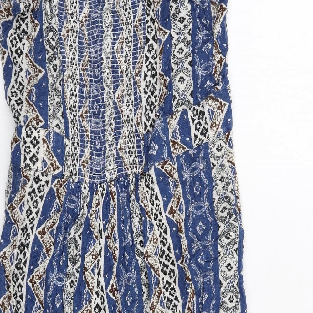 Fat Face Womens Blue Geometric Viscose Slip Dress Size 10 Round Neck Pullover