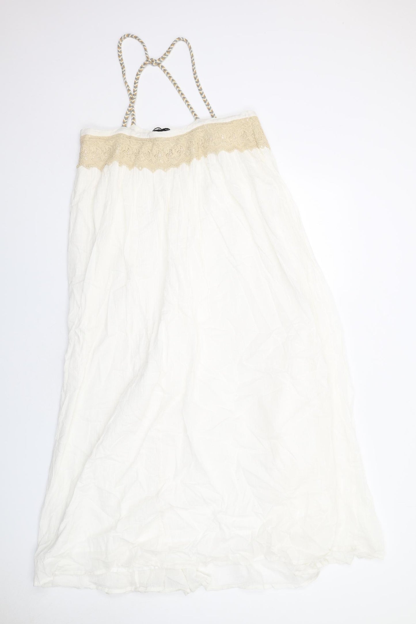 Zara Womens Ivory Viscose Slip Dress Size XS Square Neck Pullover