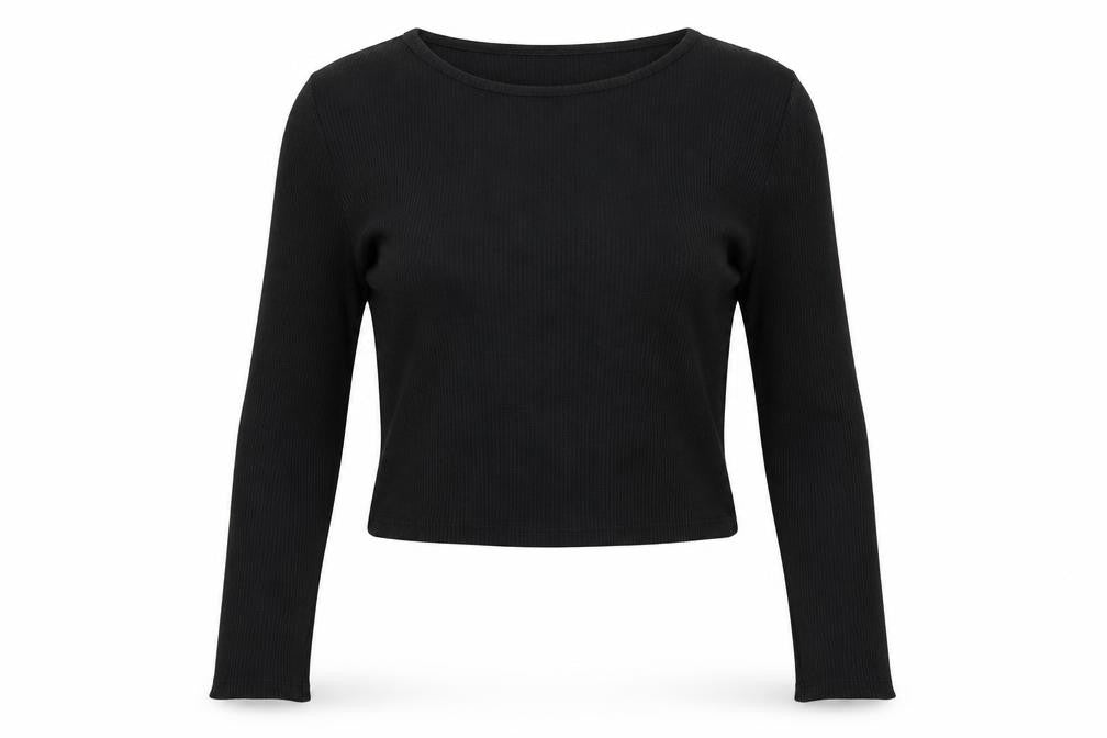Front view of Cotton On women’s black cotton basic blouse, size M, round neck