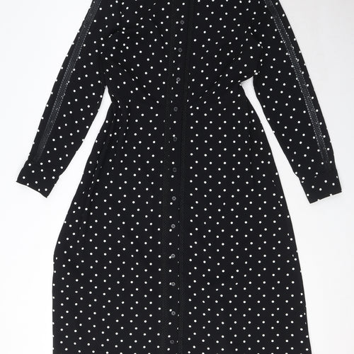 Marks and Spencer Womens Black Polka Dot Polyester Shirt Dress Size 10 Collared Button