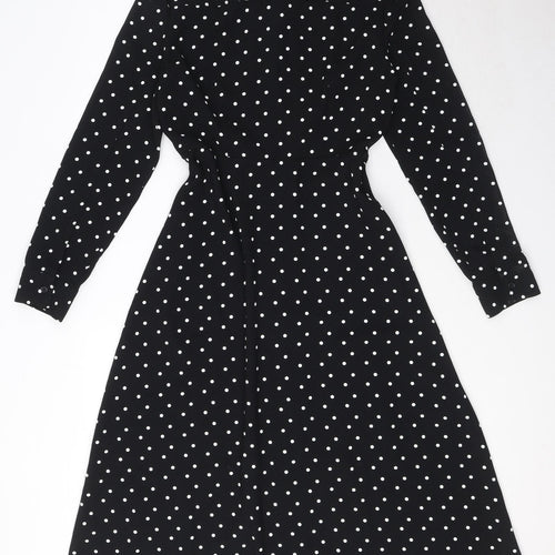 Marks and Spencer Womens Black Polka Dot Polyester Shirt Dress Size 10 Collared Button