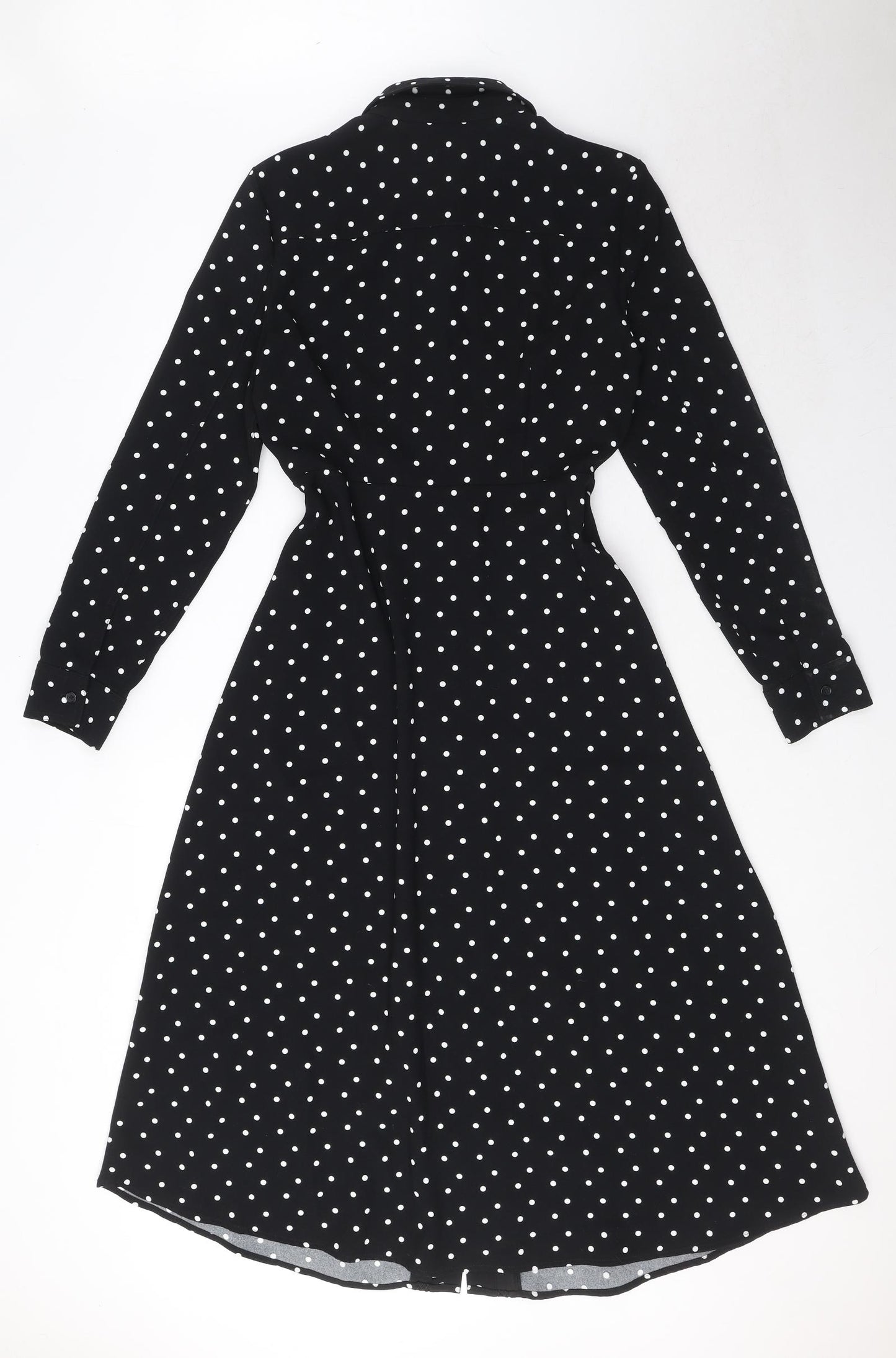 Marks and Spencer Womens Black Polka Dot Polyester Shirt Dress Size 10 Collared Button