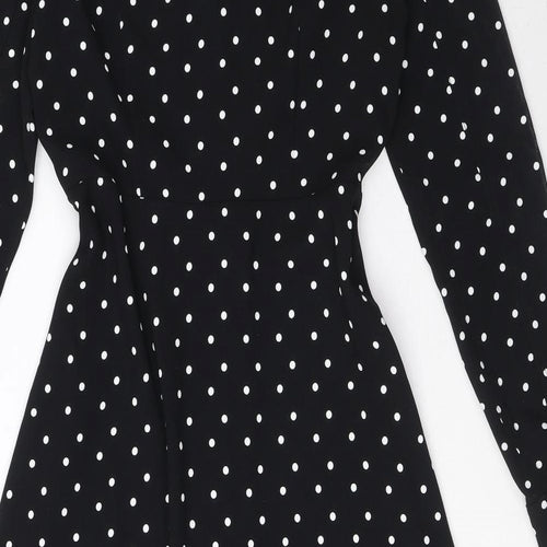 Marks and Spencer Womens Black Polka Dot Polyester Shirt Dress Size 10 Collared Button