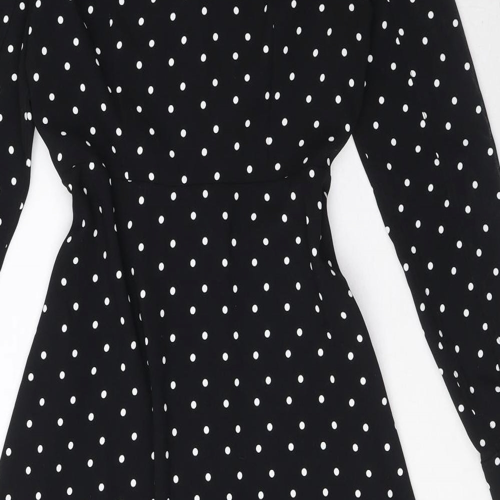 Marks and Spencer Womens Black Polka Dot Polyester Shirt Dress Size 10 Collared Button
