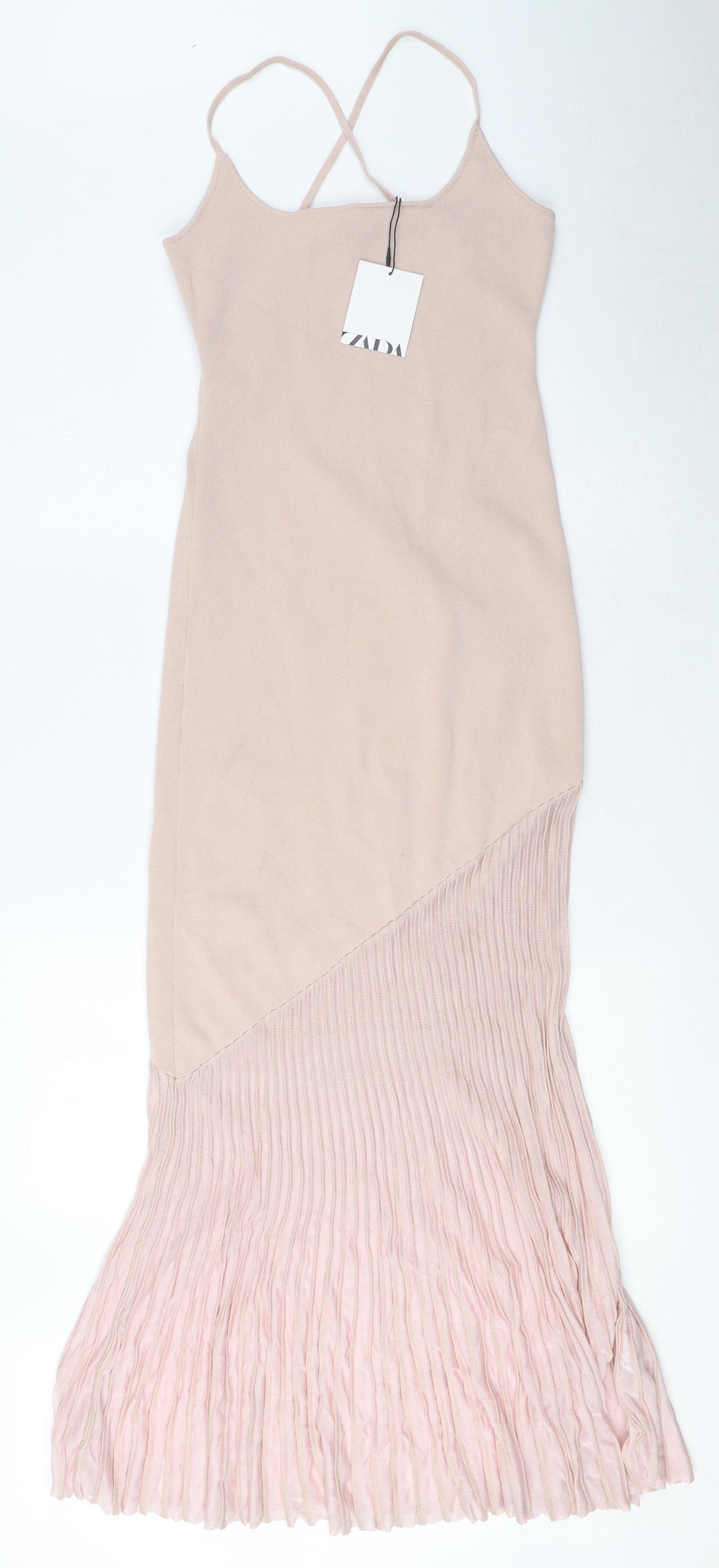Zara Womens Pink Viscose Slip Dress Size S Round Neck Pullover