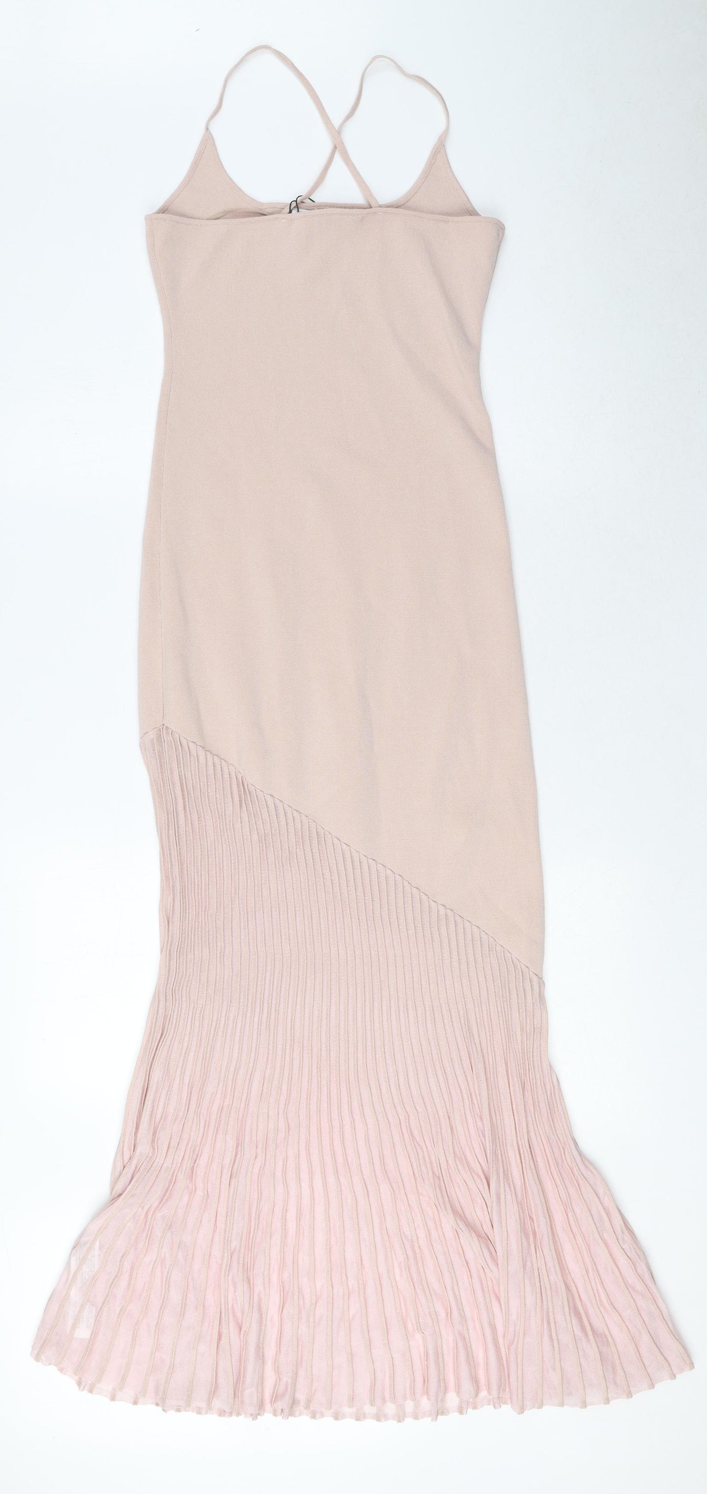 Zara Womens Pink Viscose Slip Dress Size S Round Neck Pullover