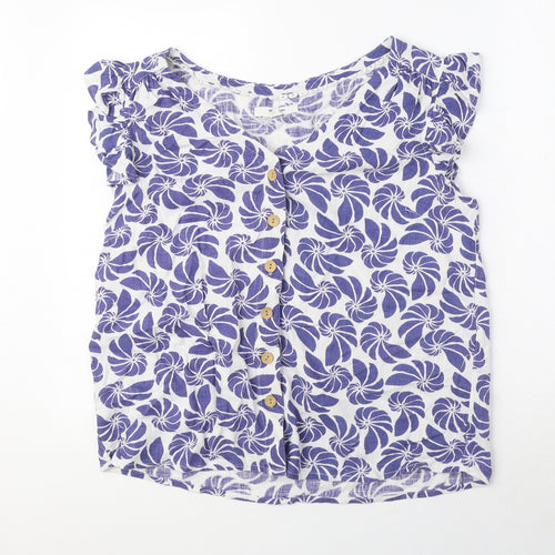 NEXT Womens Blue Geometric Viscose Basic Button-Up Size 14 V-Neck