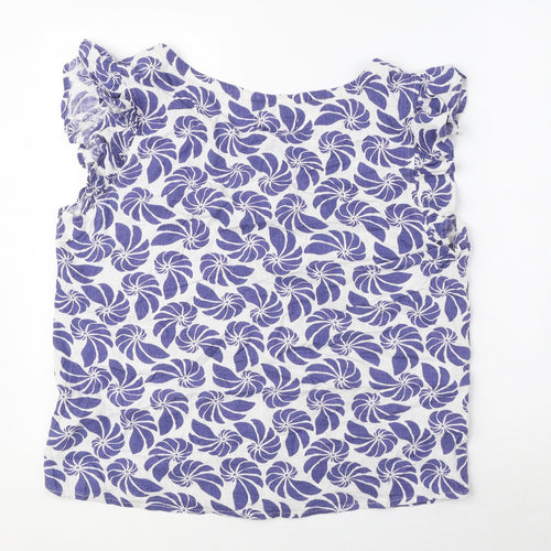 NEXT Womens Blue Geometric Viscose Basic Button-Up Size 14 V-Neck