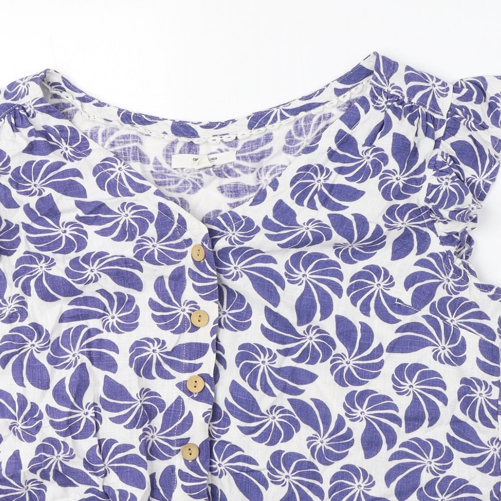 NEXT Womens Blue Geometric Viscose Basic Button-Up Size 14 V-Neck