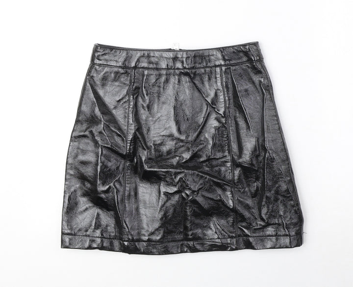 Topshop Womens Black Polyurethane Mini Skirt Size 8 Zip
