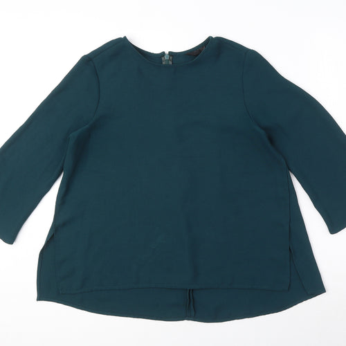 Topshop Womens Green Polyester Basic Blouse Size 8 Round Neck