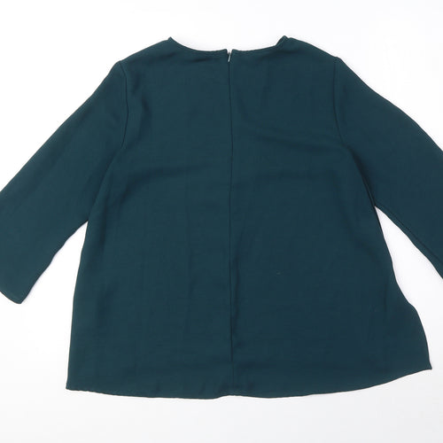 Topshop Womens Green Polyester Basic Blouse Size 8 Round Neck