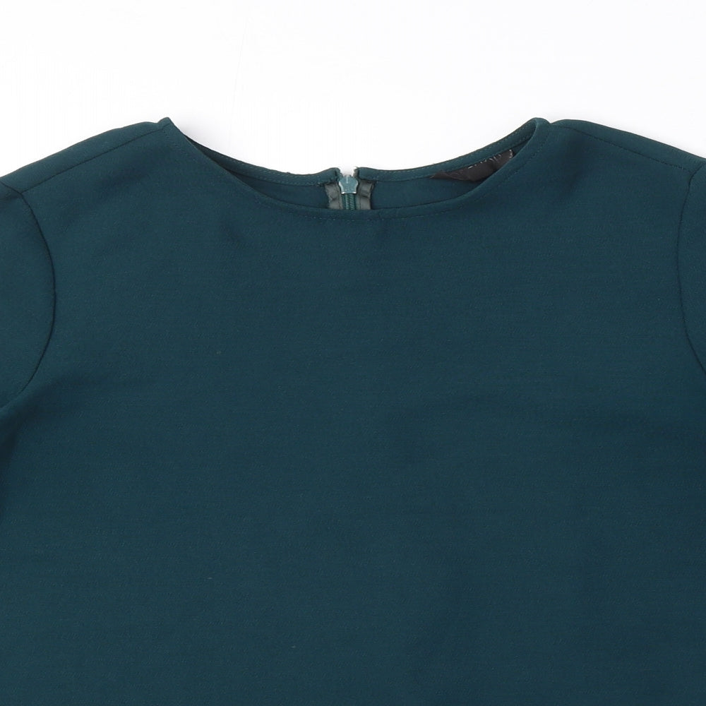 Topshop Womens Green Polyester Basic Blouse Size 8 Round Neck