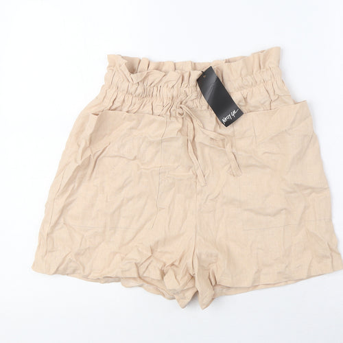 Nasty Gal Womens Beige Viscose Paperbag Shorts Size 8 Regular Drawstring