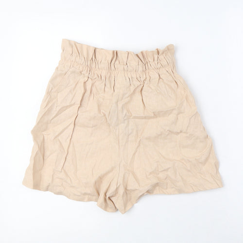 Nasty Gal Womens Beige Viscose Paperbag Shorts Size 8 Regular Drawstring