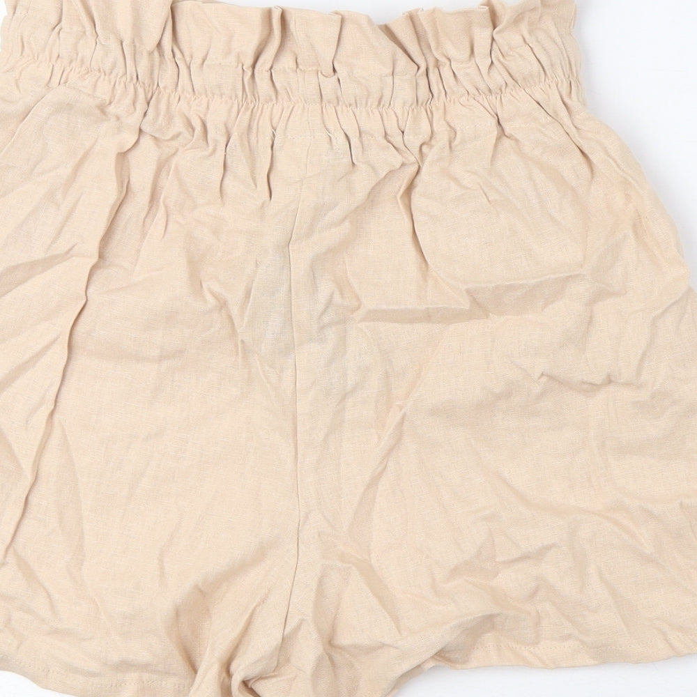 Nasty Gal Womens Beige Viscose Paperbag Shorts Size 8 Regular Drawstring