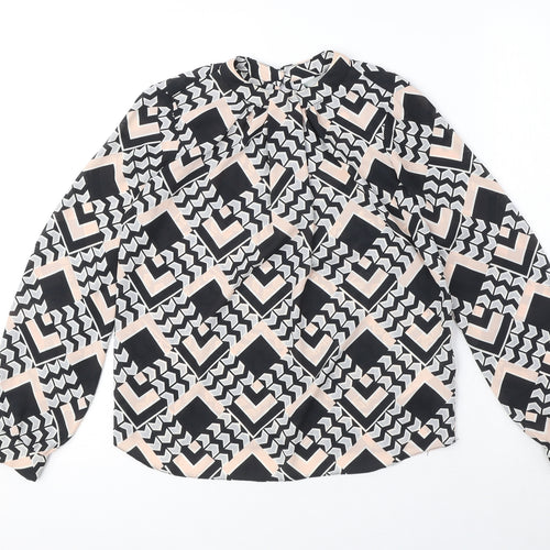 Dorothy Perkins Womens Black Geometric Polyester Basic Blouse Size 6 Mock Neck