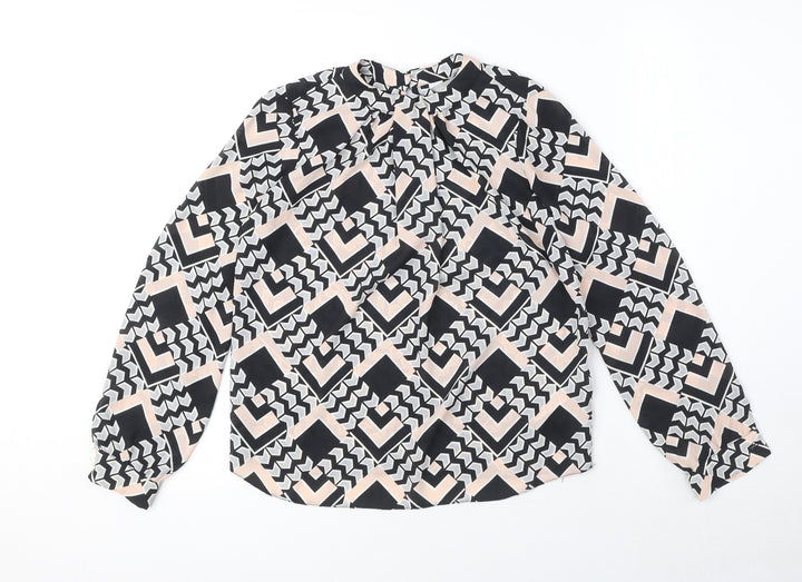 Dorothy Perkins Womens Black Geometric Polyester Basic Blouse Size 6 Mock Neck