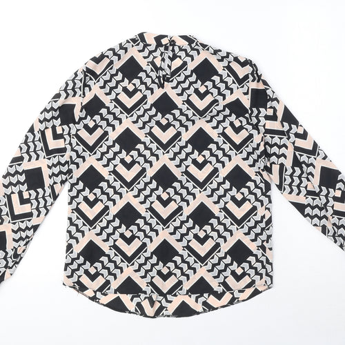 Dorothy Perkins Womens Black Geometric Polyester Basic Blouse Size 6 Mock Neck