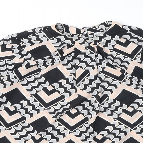 Dorothy Perkins Womens Black Geometric Polyester Basic Blouse Size 6 Mock Neck
