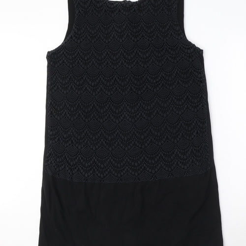 Mango Womens Black Viscose Shift Size XL Boat Neck Pullover - Crocheted Lace Detail