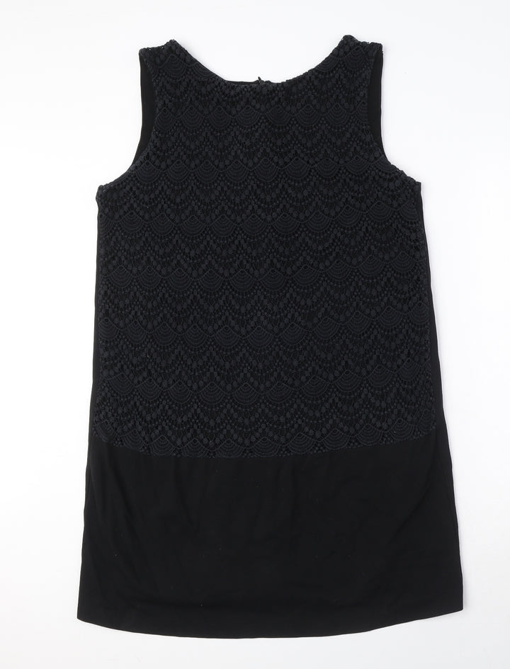 Mango Womens Black Viscose Shift Size XL Boat Neck Pullover - Crocheted Lace Detail
