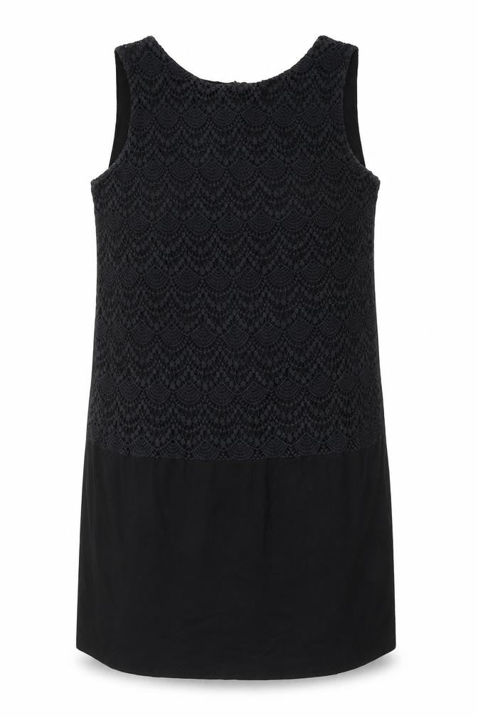 Mango Womens Black Viscose Shift Size XL Boat Neck Pullover - Crocheted Lace Detail