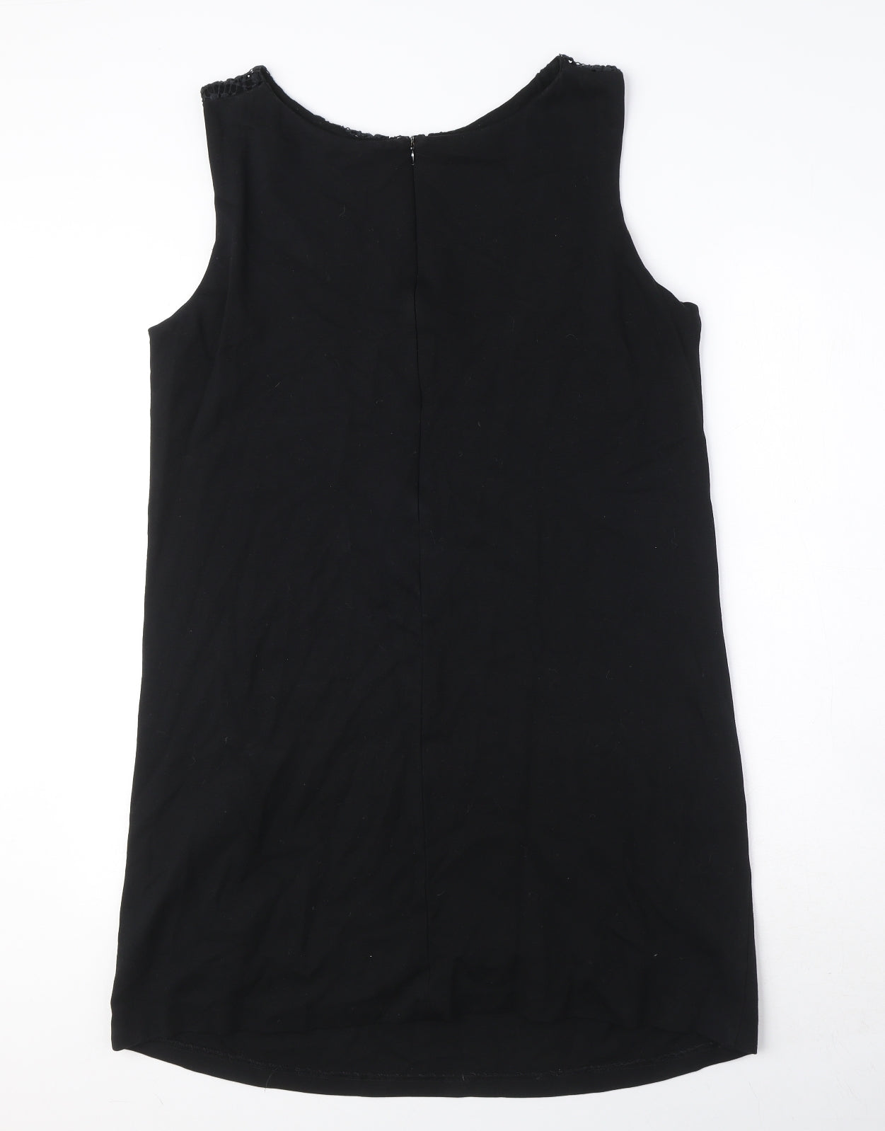 Mango Womens Black Viscose Shift Size XL Boat Neck Pullover - Crocheted Lace Detail