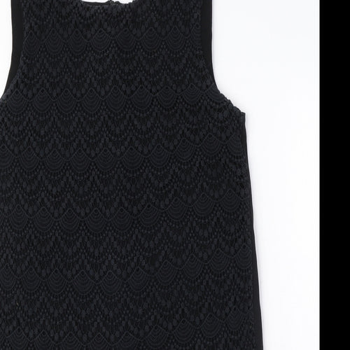 Mango Womens Black Viscose Shift Size XL Boat Neck Pullover - Crocheted Lace Detail