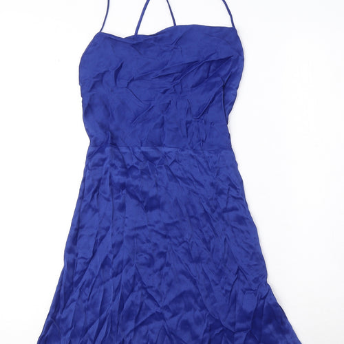 Zara Womens Blue Viscose Mini Size M Cowl Neck Zip