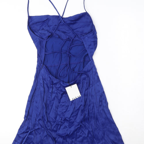 Zara Womens Blue Viscose Mini Size M Cowl Neck Zip