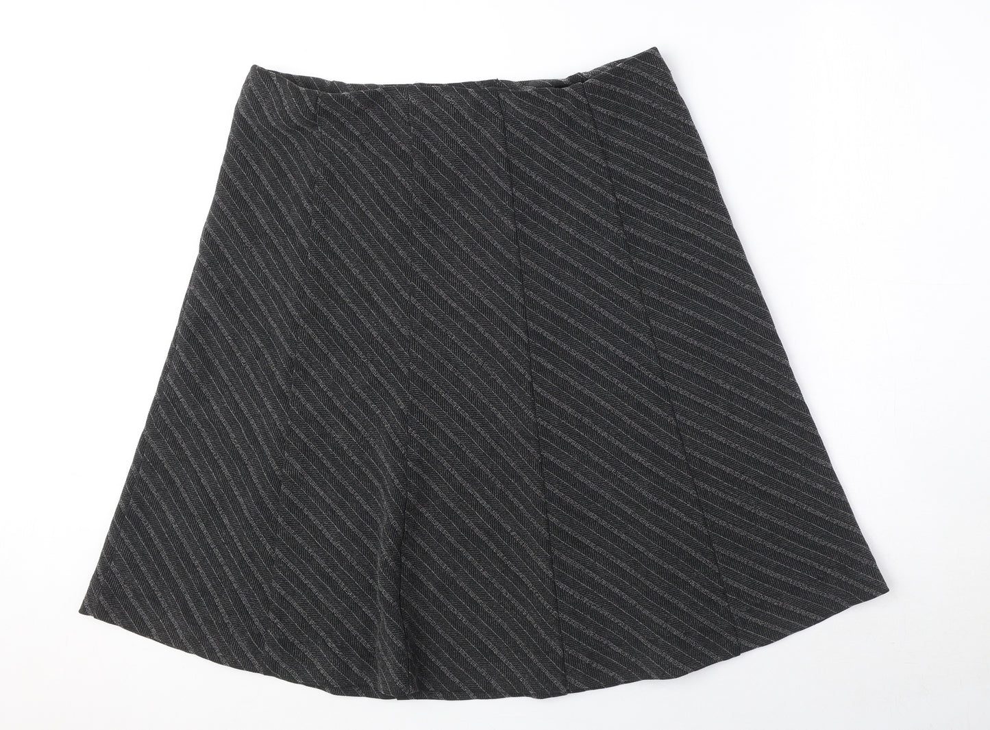 Marks and Spencer Womens Grey Striped Polyester Swing Skirt Size 16