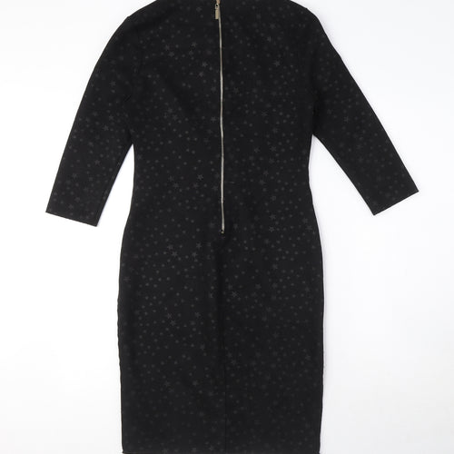 Drole de copine Womens Black Geometric Cotton Blend Pencil Dress Size M Round Neck Zip - Star Print