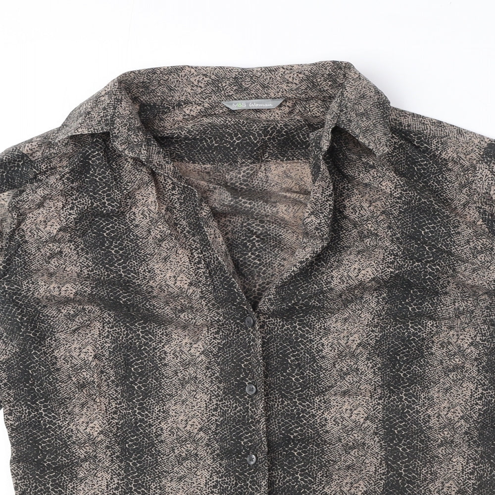Marks and Spencer Womens Beige Geometric Cotton Basic Button-Up Size 10 Collared