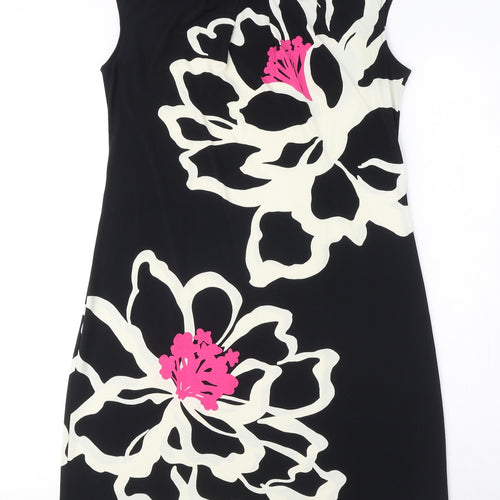 London Times Womens Black Floral Polyester Shift Size 6 Round Neck Pullover