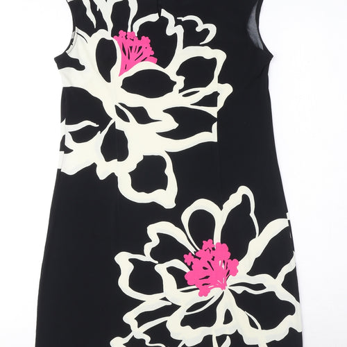 London Times Womens Black Floral Polyester Shift Size 6 Round Neck Pullover