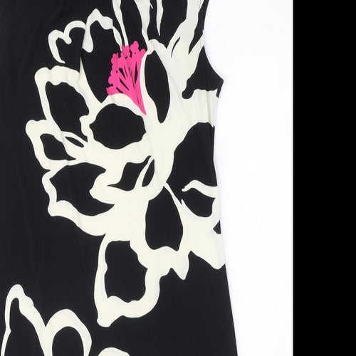 London Times Womens Black Floral Polyester Shift Size 6 Round Neck Pullover