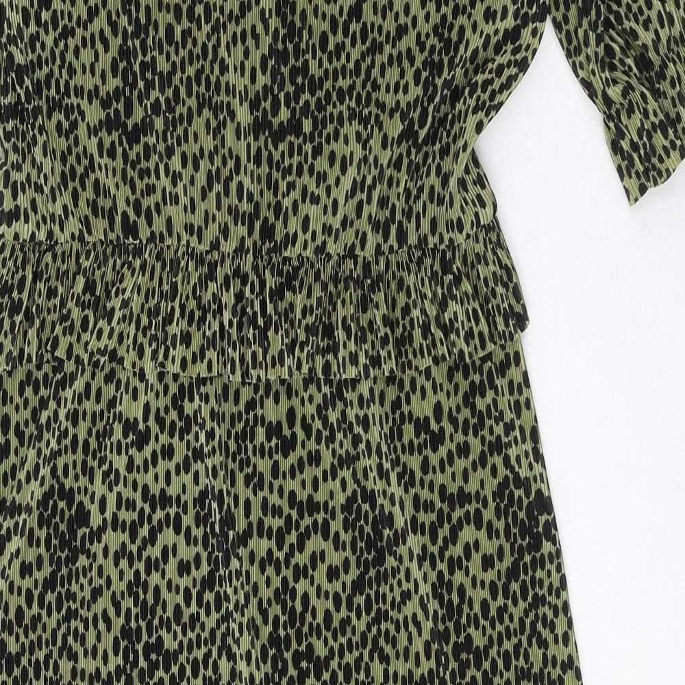 Miss Selfridge Womens Green Geometric Polyester A-Line Size 10 V-Neck Pullover