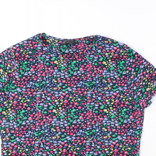 Marks and Spencer Womens Multicoloured Floral Cotton Basic T-Shirt Size 14 Round Neck