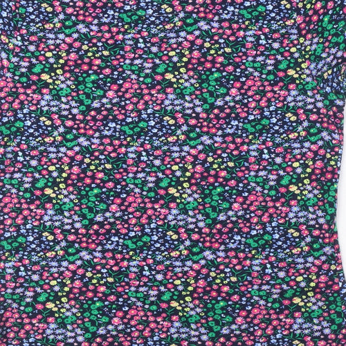 Marks and Spencer Womens Multicoloured Floral Cotton Basic T-Shirt Size 14 Round Neck