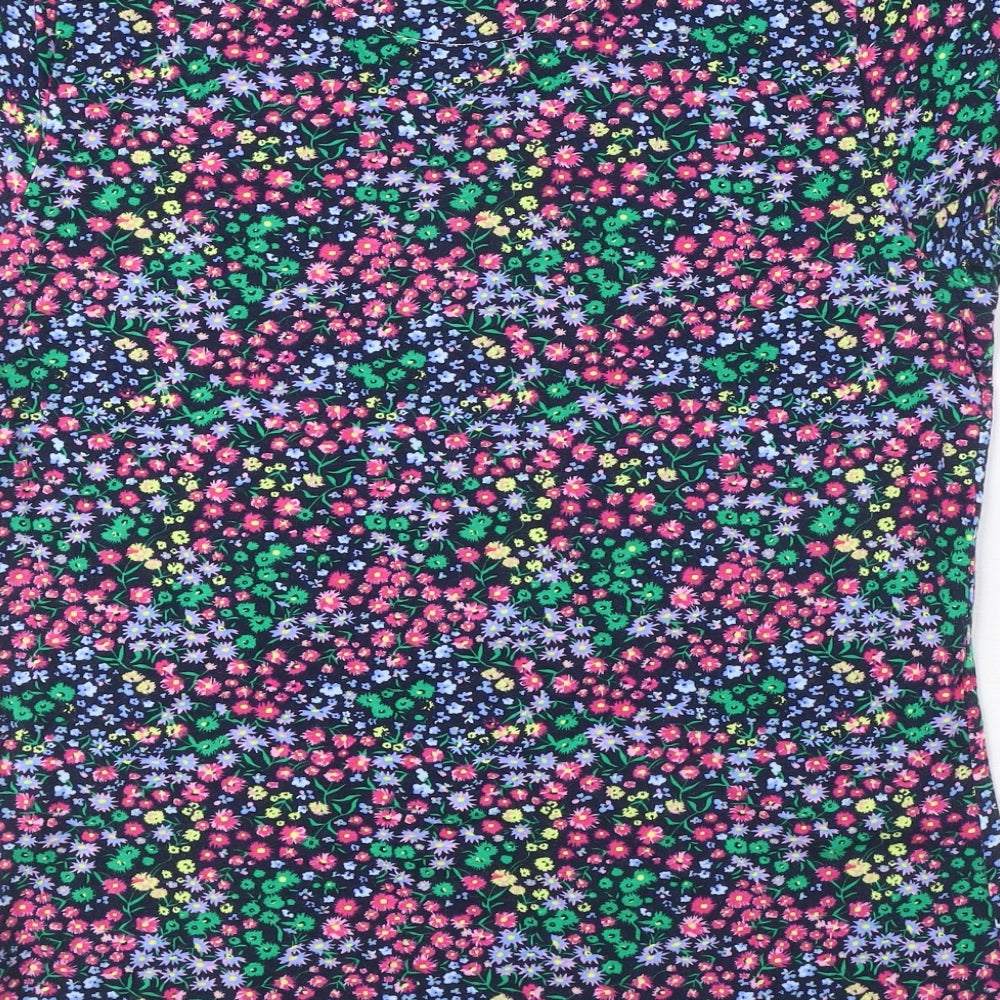 Marks and Spencer Womens Multicoloured Floral Cotton Basic T-Shirt Size 14 Round Neck