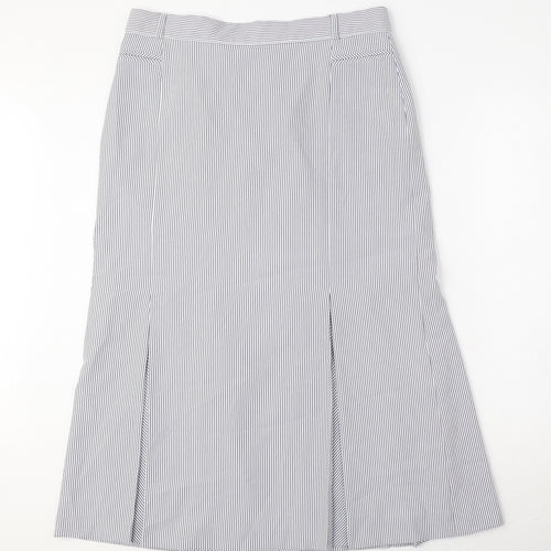 Marks and Spencer Womens Blue Striped Polyester Pleated Skirt Size 14 Zip