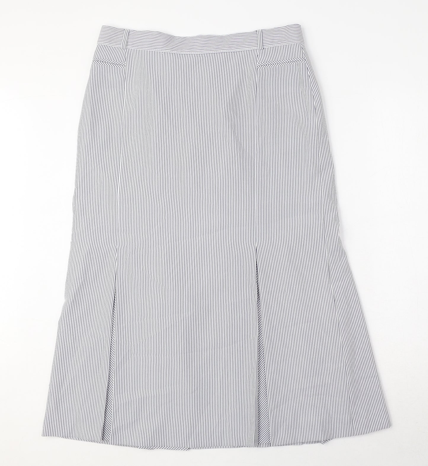 Marks and Spencer Womens Blue Striped Polyester Pleated Skirt Size 14 Zip