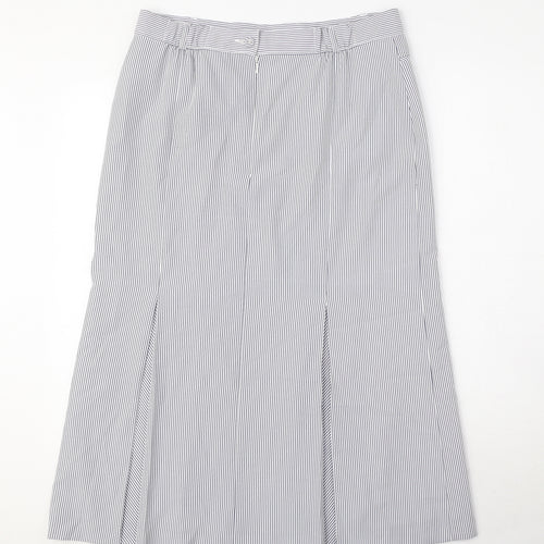 Marks and Spencer Womens Blue Striped Polyester Pleated Skirt Size 14 Zip