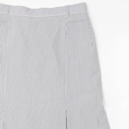 Marks and Spencer Womens Blue Striped Polyester Pleated Skirt Size 14 Zip